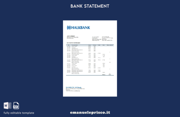 modello word di estratto conto bancario Macedonia Halkbank in stile verificato